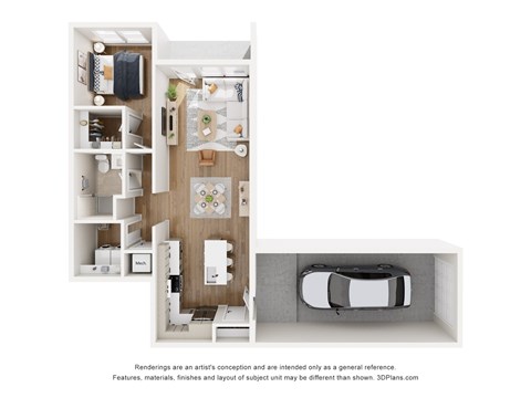 Floor plan for 1 bed, 1 bath, 811 sqft